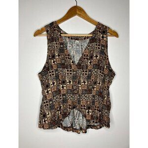 Putumayo Sleeveless Button Down Top Blouse Brown Hippie Boho Women's Small